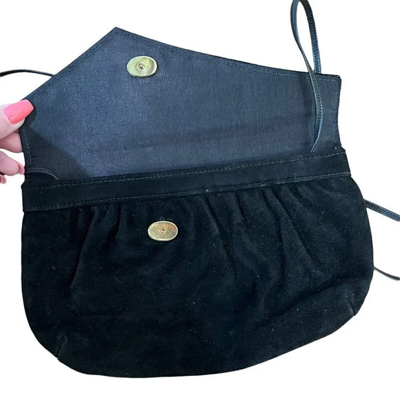 Vintage 90s Suede Purse with Thin Shoulder Strap Black 11” X 7” - Picture 2 of 6